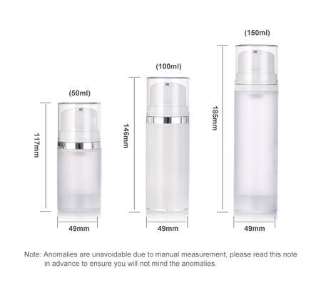 Stok Putih Krim Plastik Airless Pompa Botol untuk Lotion Wajah Pembersih & Perawatan Kulit Serum 50ml / 100ml / 150ml Screen Printed