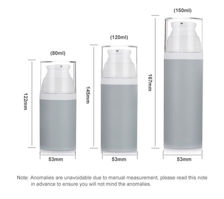 Warna abu-abu 80ml botol pompa tanpa udara 3 ukuran botol plastik tanpa udara opsional untuk kosmetik